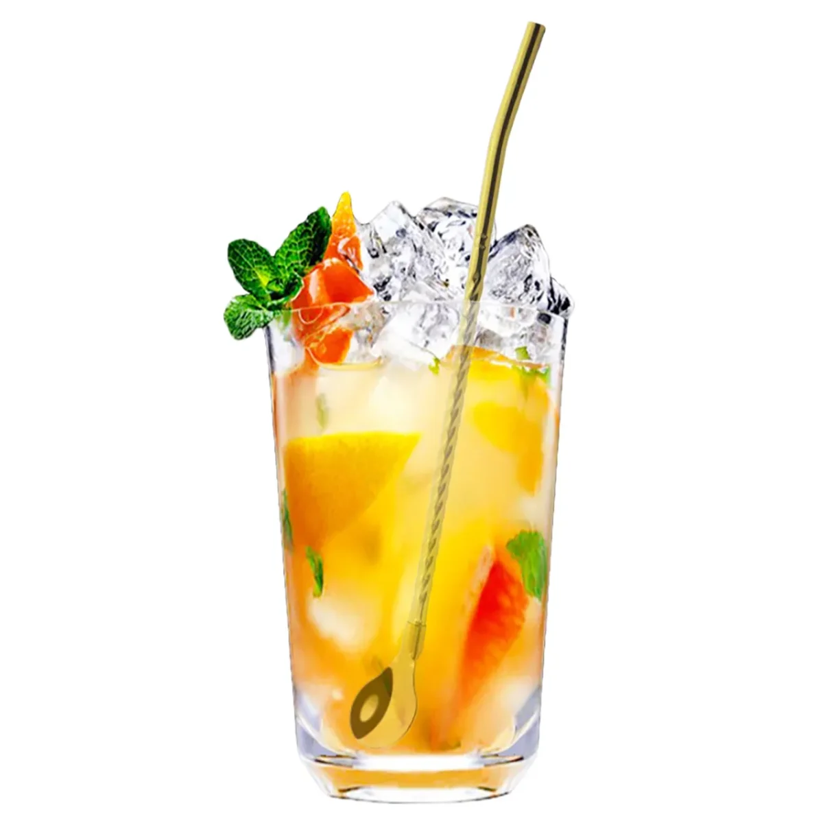 Premium Reusable Stainless Steel Straw Spoon Set - Eco-Friendly Drinking Accessories with Cleaning Brush