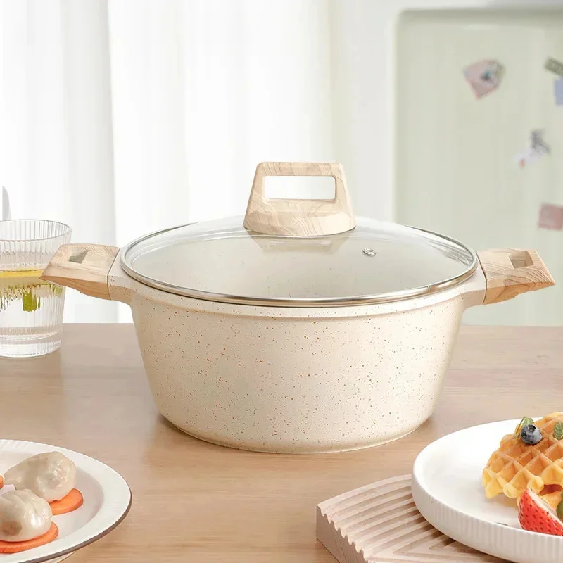 24cm Non Stick Pot Thickened Large Capacity 2L Double Bottom Soup Pot Household Cooking Stewing Congee Cooking