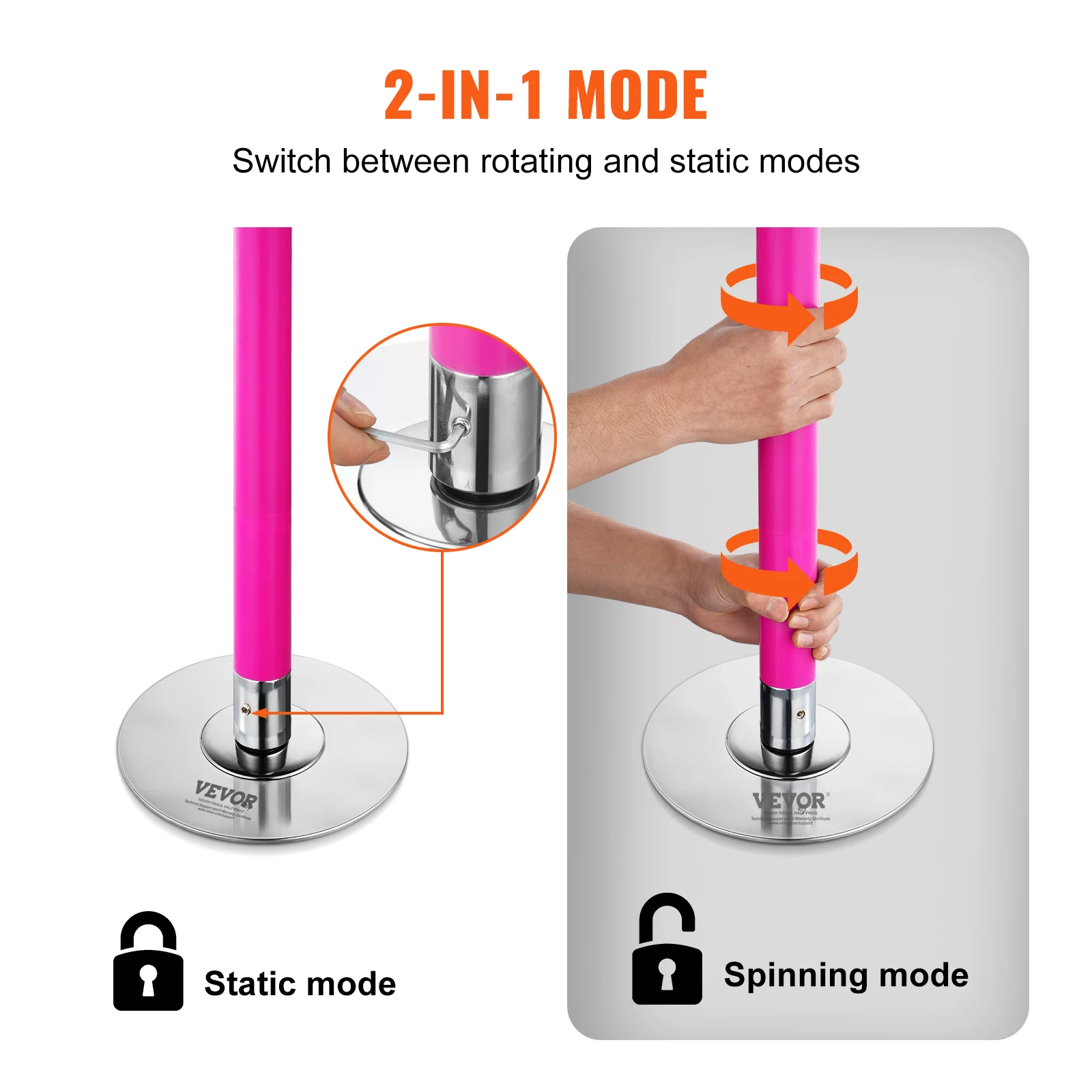 VEVOR Professional Dancing Pole Portable Removable Stainless Steel Adjustable Fitness Spinning Pole for Exercise Home Club Gym 3