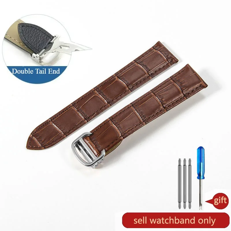 Luxury Leather Watch Strap with Clasp - Black/Brown