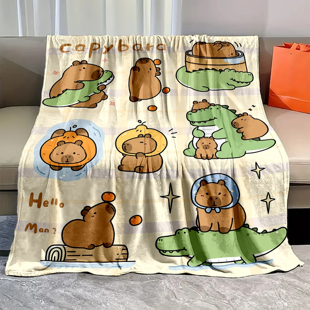 Cute Cartoon Cabypara Print Blanket Warm Soft and Comfortable Home Travel Blanket Sofa Bedding Camping Cars Blankets for Gifts 2
