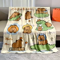 Cute Cartoon Cabypara Print Blanket Warm Soft and Comfortable Home Travel Blanket Sofa Bedding Camping Cars Blankets for Gifts 2