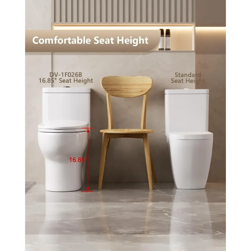 Elongated One Piece Toilet, Dual Flush 0.8/1.28 GPF Toilet with Comfortable Seat Height, Powerful & Quiet Modern Standard Toilet 4
