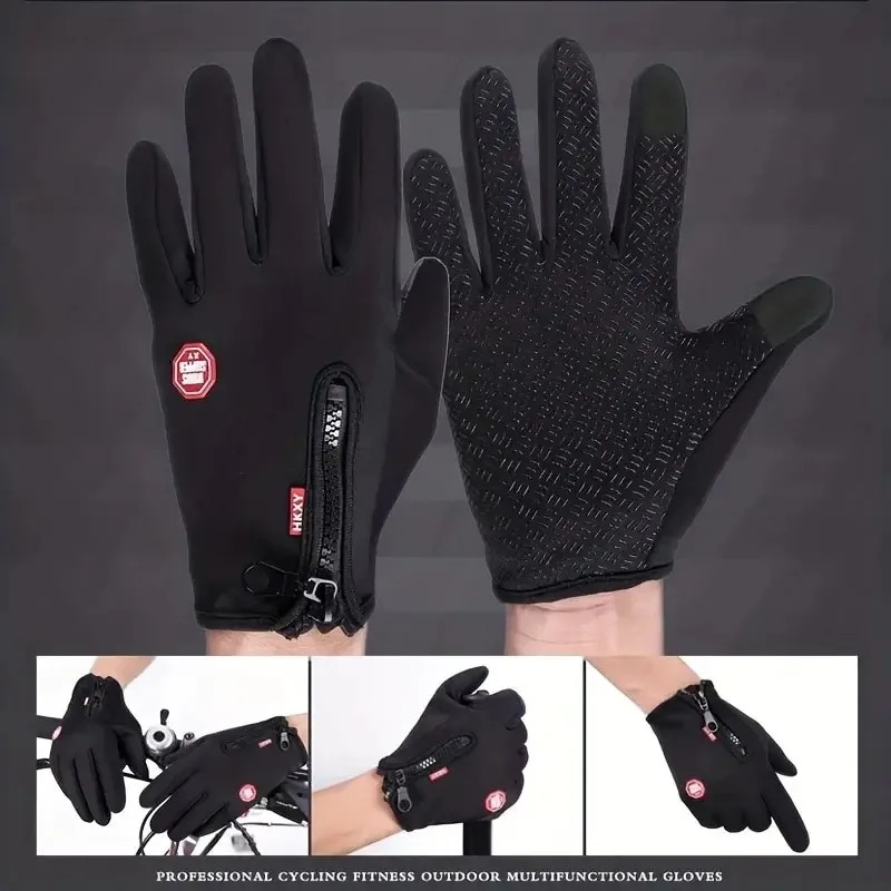 Thermal Cycling Gloves for Autumn/Winter - Windproof&Non-Slip Grip with Shock-Absorbing Padding, Reflective Details for  Safety