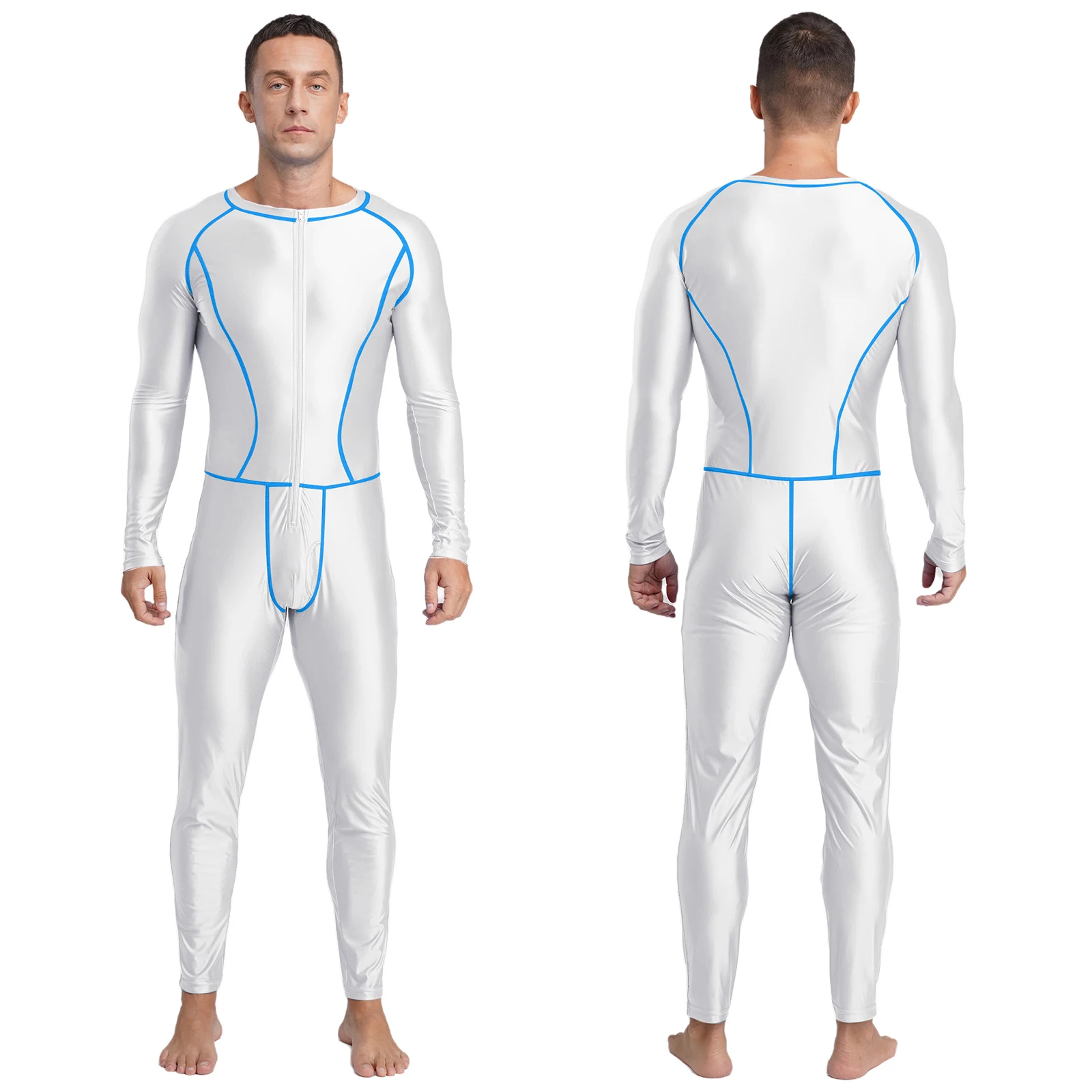 Men Stretchy Skinny Daily Casual Workout Sport Jumpsuit Long Sleeve ...