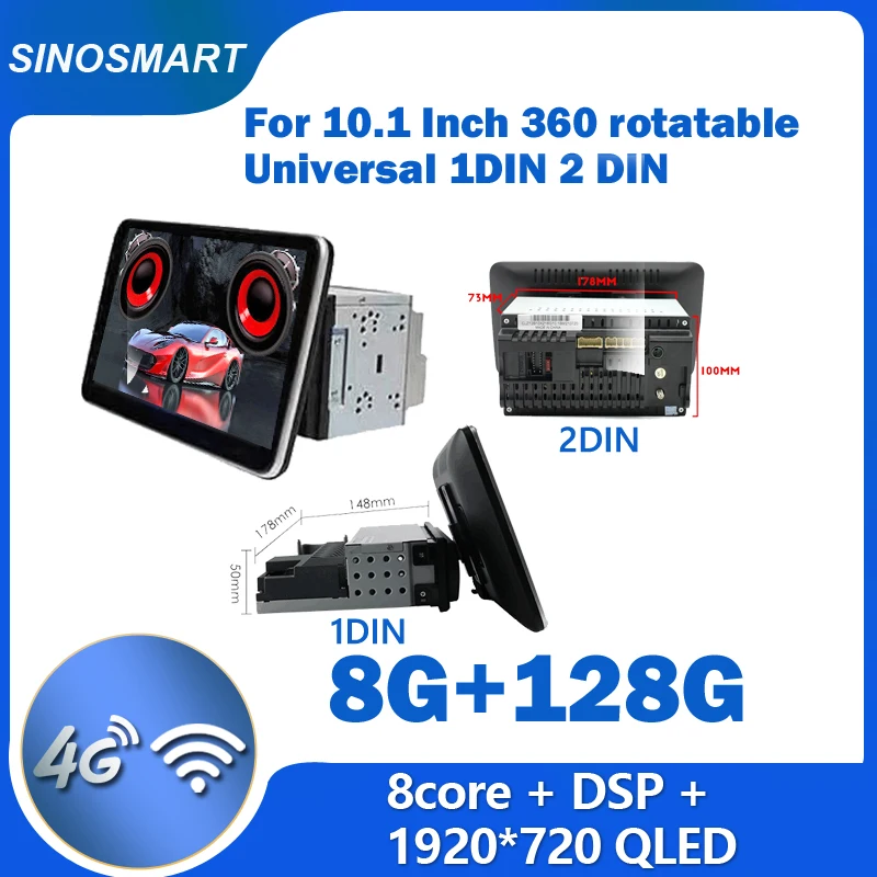 1 Din Écran Rotatif À 180° Pour Autoradio GPS Android 10'' Haute