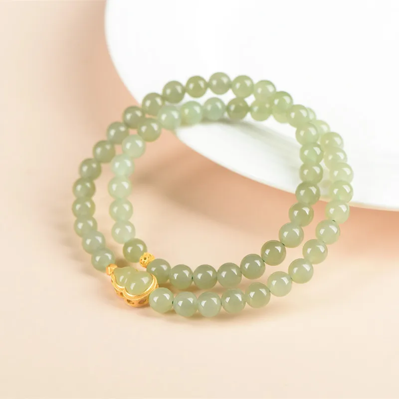Mode Luxus Schmuck Perlen Armband Frauen Doppel Schleife Armband 6mm Silber Überzogene Gold Mit Handgemachte Einfache Natürliche Hetian Jade – Detail 6