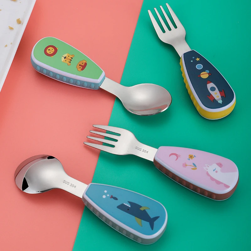 Baby Cutlery Cartoon Tableware Set Food Training Spoon Dessert Spoon for Children Feeding Fork Gadgets for Kids
