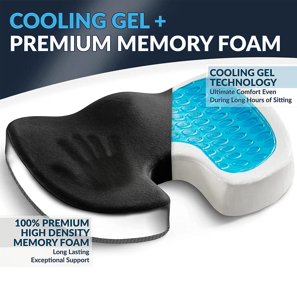 Gel Enhanced Seat Cushion Non-Slip Orthopedic Gel & Memory Foam Coccyx  Protect Cushion for Office Chair Car Seat Cushion