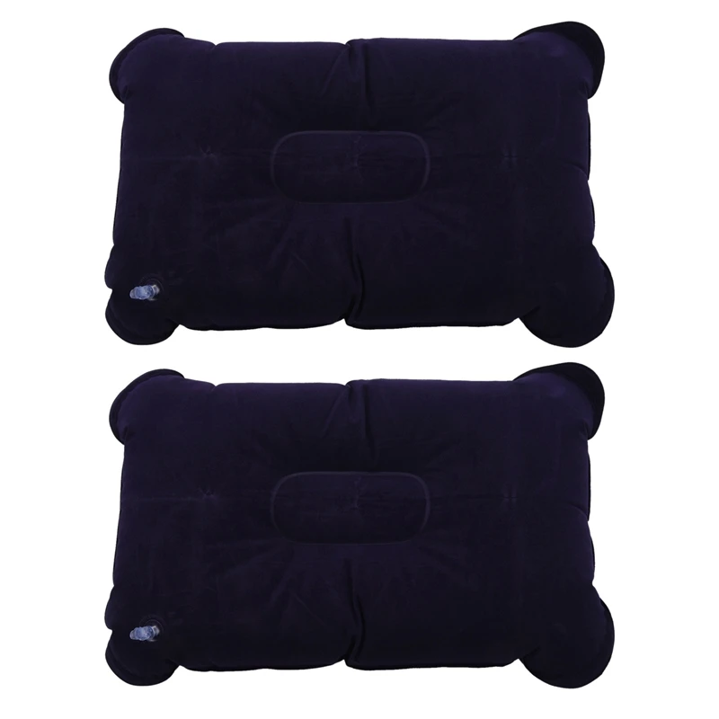 

2X Outdoor Portable Folding Air Inflatable Pillow Double Sided Flocking Cushion Dark Blue