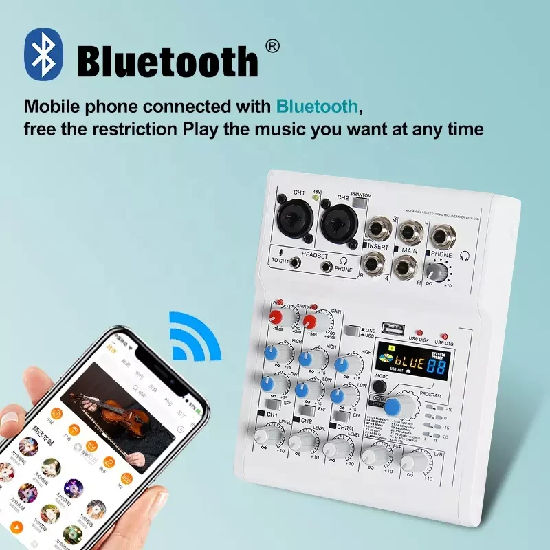 Manchez E4 E7 미니 4 6 A4 A6 채널 사운드 카드 믹서, USB 콘솔, DJ 노래방, 스마트폰 전문 컴퓨터 녹음, 48V DJ