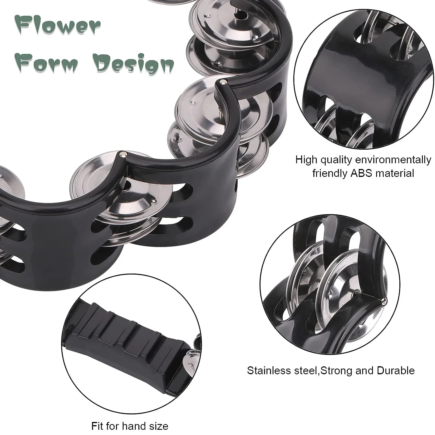 2-Pack 8.25" Double Row Tambourine for Adult Church Party Flower Form Metal Jingles Hand Held Percussion Drum