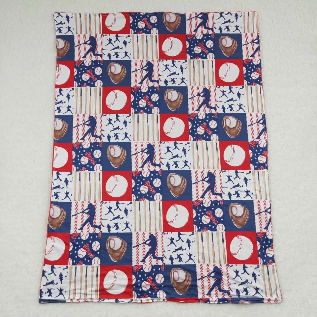 N​ew Arrival Patchwork Pattern Baseball Newborn Red Minky Swaddle Wraps Infants Soft Blankets