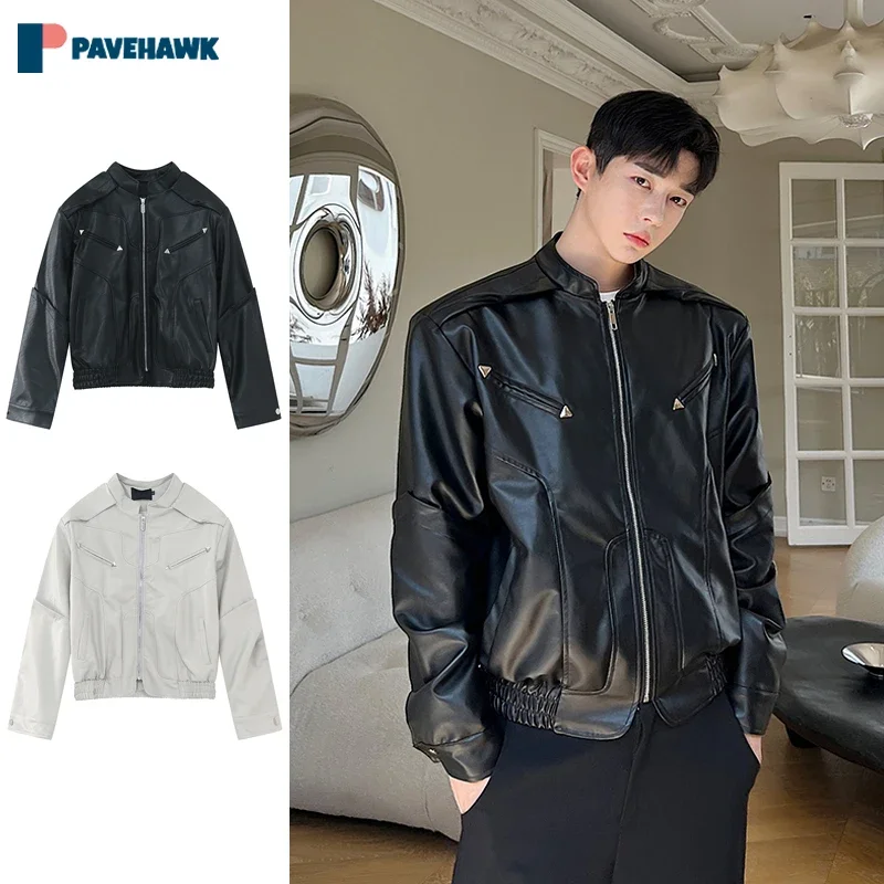 

PU Leather Motorcycle Jackets Man High Street Korea Retro Short Racing Jacket Male Hip Hop Black Coats Autumn Harajuku Outwear