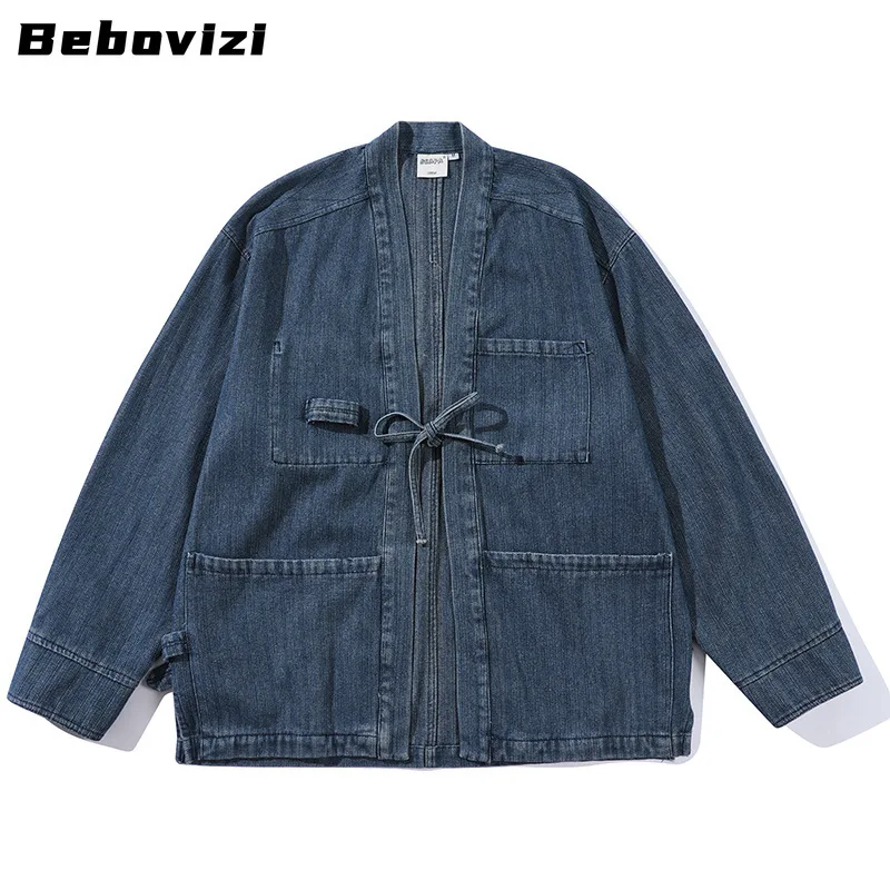 

Fashion Denim Jacket Japanese Cardigan Cotton Kimono Vintage Traditional Haori Asian Jackets Clothing 2024