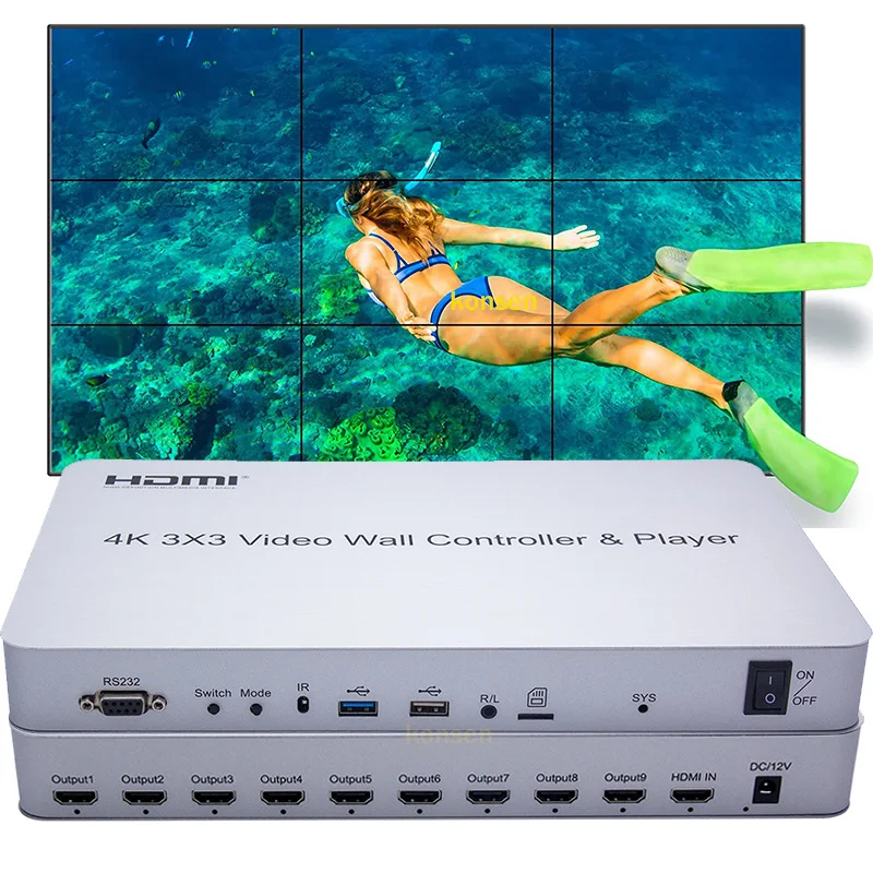 Controller Video Wall Hdmi 4K 3X3 Con Processore Lettore 9 Giuntatrice Tv Hdmi 1 X2 1X4 2X2 2X3 2X4 3X1 3X2 4X1 Multi Schermo Cuciture