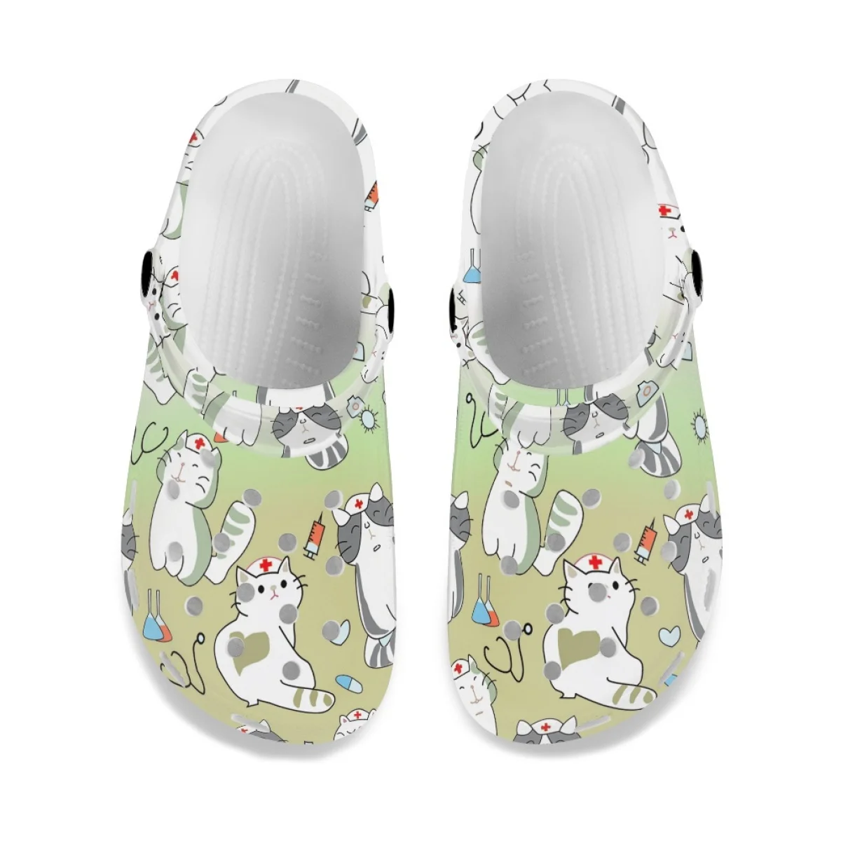 Sandals Female Cute Nurse Cat Print Casual Indoor Breathable Slippers Classic Lightweight Hospital Work Flat Nursing Shoes New