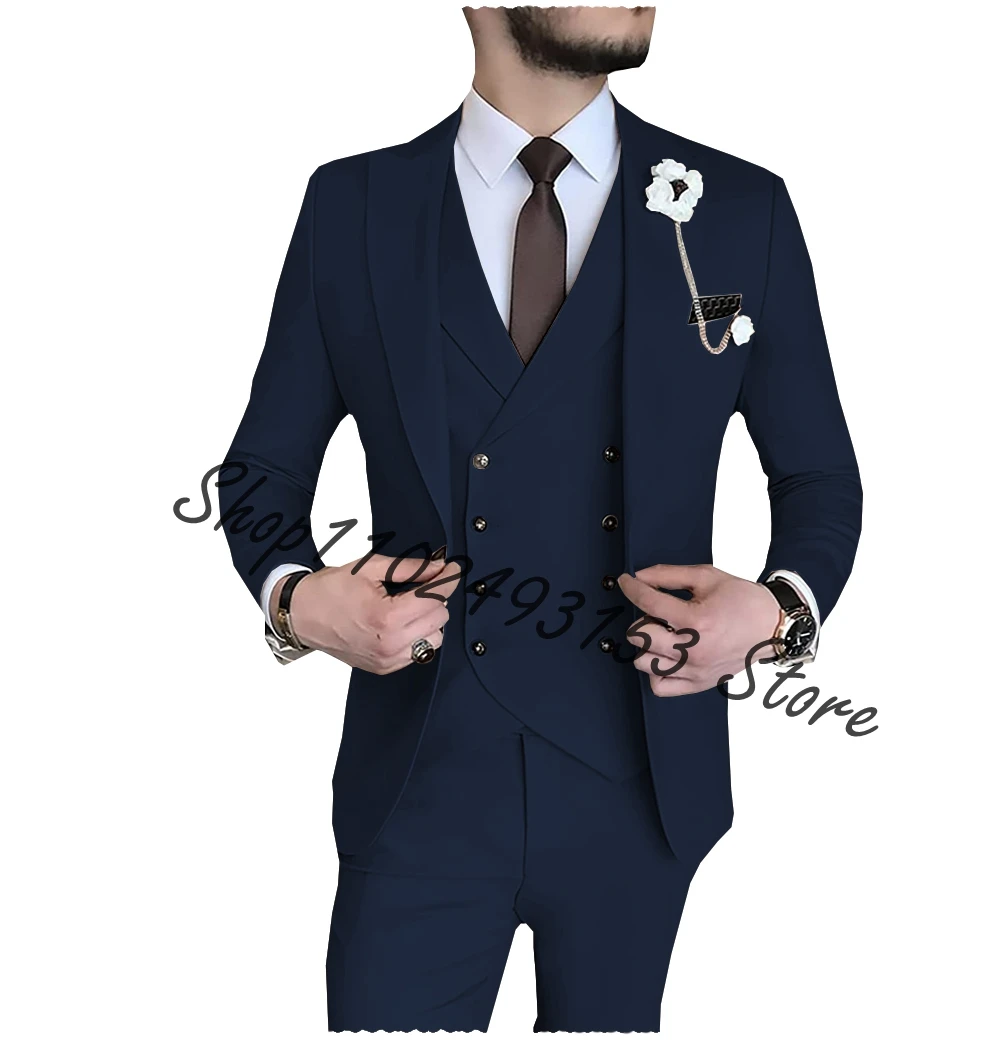 Khaki Business Men's Suits 3-piece Set (Jacket Pants Vest) Wedding Groom Tuxedos Formal Slim Fit Men Blazer Trajes De Hombre