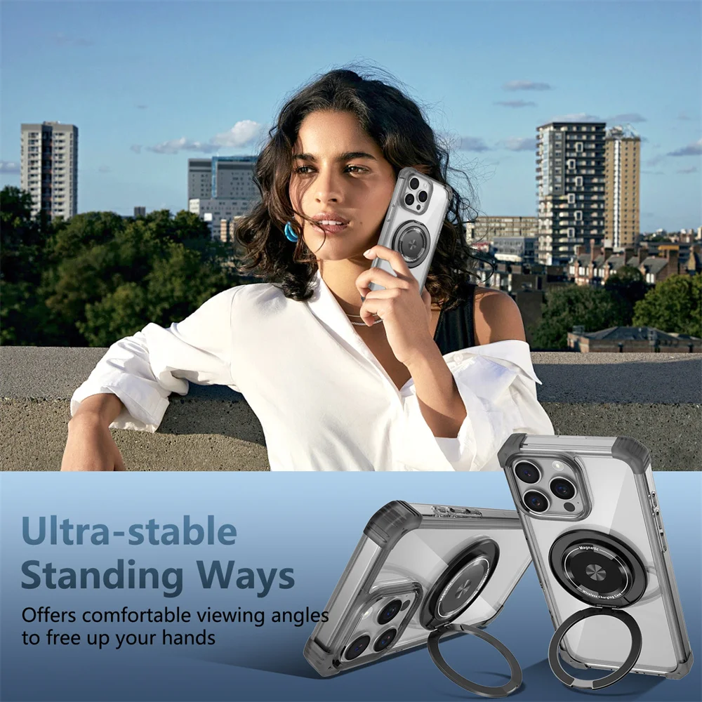 Luxury Magnetic Folding Stand Holder with Rotating Bracket - Clear Armour Phone Case