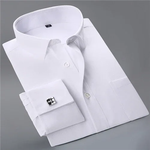 

Men's Collar French Cuff Dress Shirts Business Contrast Single Patch Pocket Regular-fit Long Sleeve Social Wedding Party Shirt