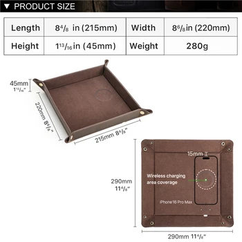 Creative Genuine Leather Valet Tray with Wireless Charging for Phone Key Coin Pen Desktop Storage Sundries Case Box Ornaments 5