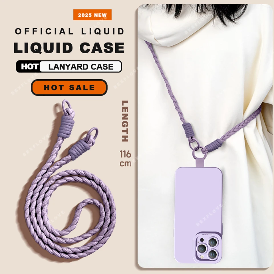 Hand Wrist Strap Liquid Silicone Phone Case with Lanyard - Soft Cover