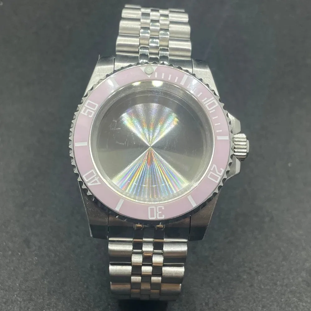 Elegant 40MM Stainless Steel Watch Case with Solid Bracelet and Glide Lock Clasp