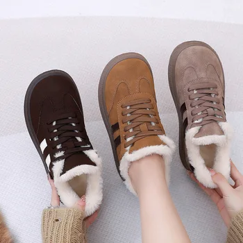 New Arrival Winter Women's Fleece-lined Casual Flats Shoes Waterproof Skid-proof Durable Comfortable Warm Women's Retro Shoes