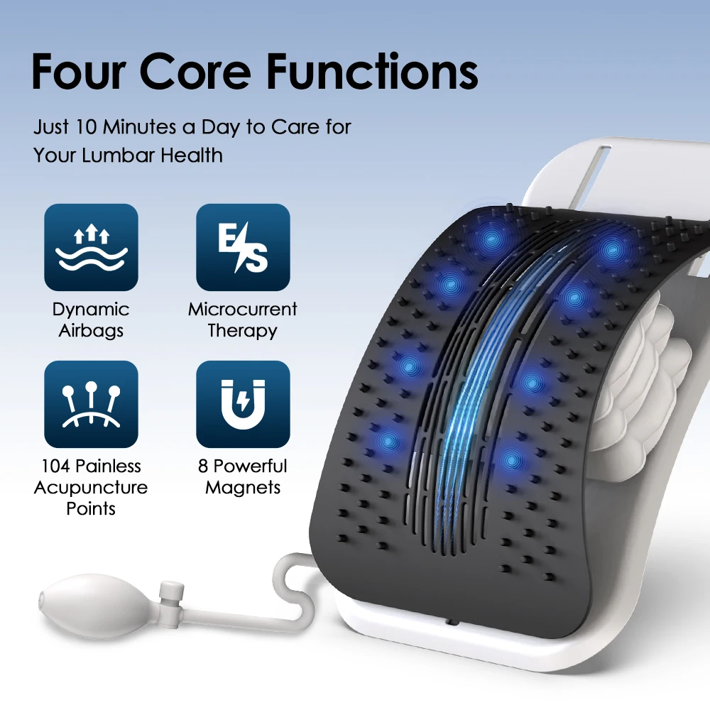 2-IN-1 Electric+Manual Back Stretcher Adjustable Height Airbag Waist Back Stretching Massager Lumbar Support Traction masajeador
