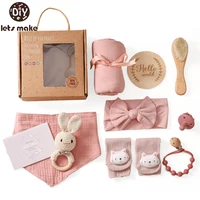 Baby Bad Set Decke Holz Bürste Meilensteine Geschenk