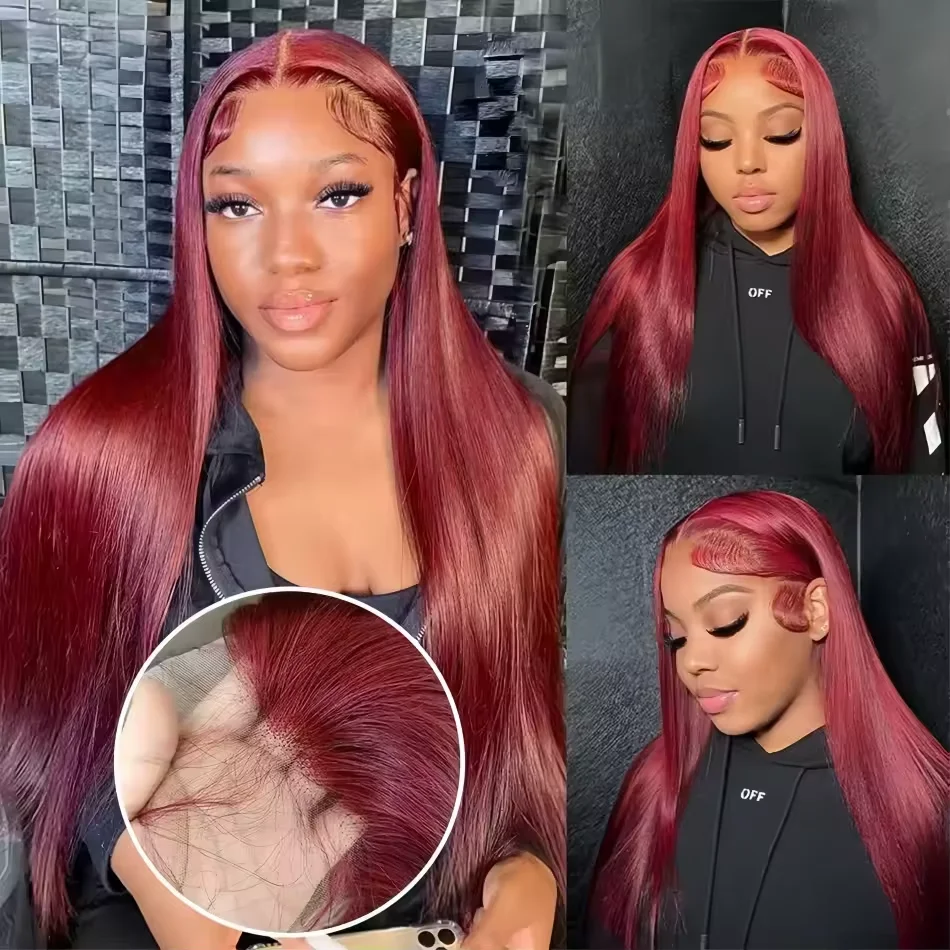 99J Straight Human Hair Wigs Burgundy 13x6 hd Lace Frontal Wig Human Hair Wigs 13x4 hd Lace Red Remy Human Hair Wigs for Women 3