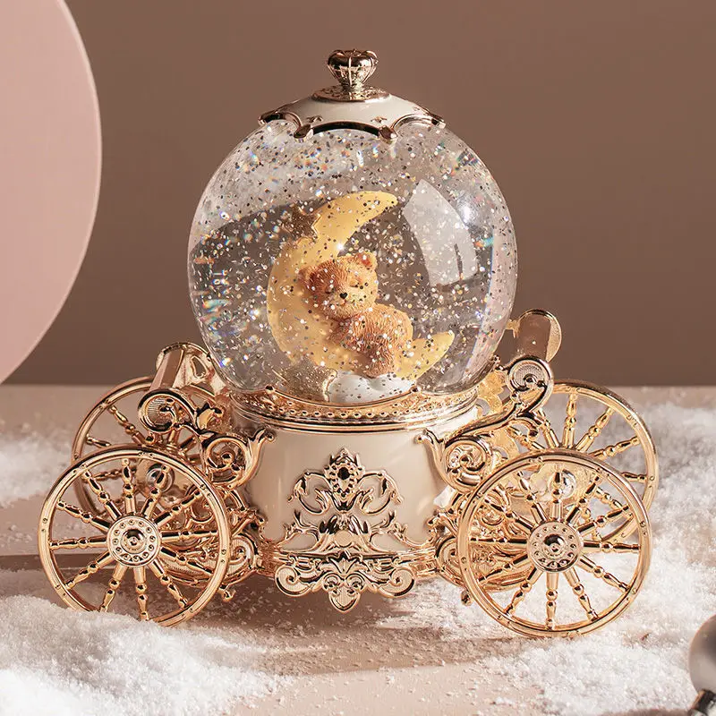 Christmas Snow Dream Couple Carriage Crystal Ball Music Box Music Box Girls Wedding Birthday Gift for Child Home Decor 4