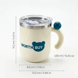 Insulated Stainless Steel Thermal Coffee Mug with Handle - 14oz, Leakproof and Portable - 401 - 500ml (Blue White)