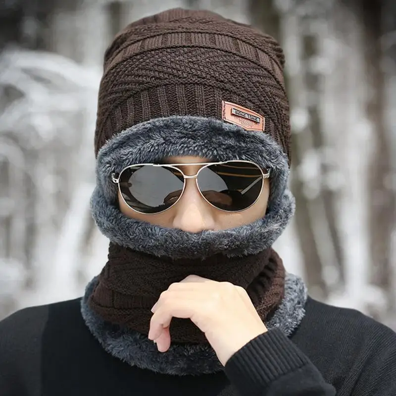Winter Hat And Neck Warmer Ski Knit Hat Gaiter Cover Cold Weather Windproof Scarves Neck Scarf Face Cover For Men Cold Weather