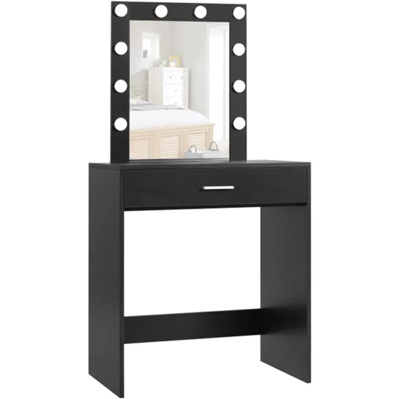 

Makeup Vanity Table with Lighted Mirror, Vanity Desk with Drawers, Bedroom Dressing Table,9 LED Blubs & Adjustable Brightness