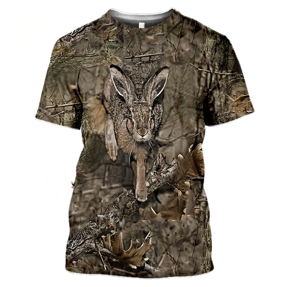 CamSolomon-T-shirt à col rond imprimé animaux de chasse pour hommes, manches courtes, pull décontracté, streetwear tendance, vêtements d'été