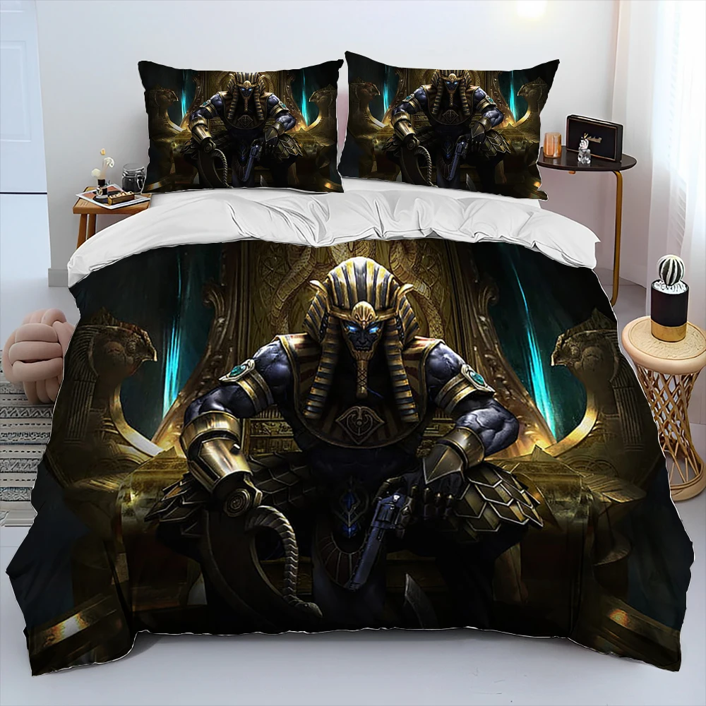 Egyptian Mythology Pharaoh Hieroglyphic Bedding Set,Duvet Cover Bed Set Quilt Cover Pillowcase,King Queen Size Bedding Set Adult - Image 5