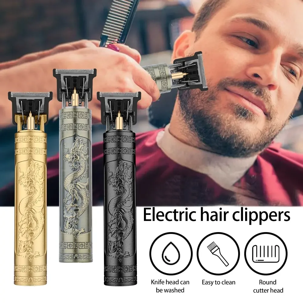 Hair Clipper Vintage T9 Electric Hair Cutting Machine Professional Men Shaver Rechargeable Barber Trimmer for Men Dragon Buddha