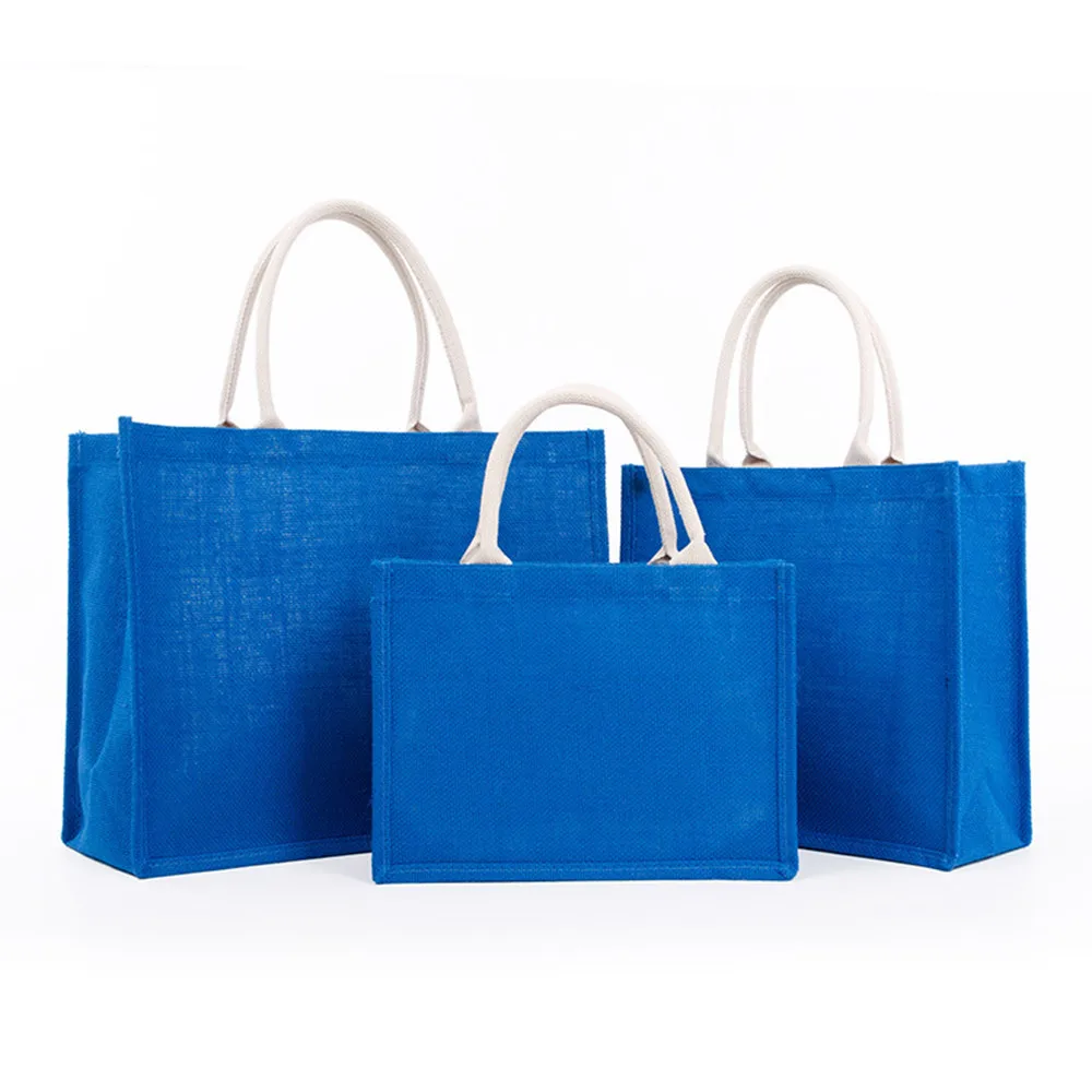 Reusable Grocery Bags Women Girl Large Capacity Travel  Handbag Burlap Jute Tote Shopping Bag with Handles Wholesale