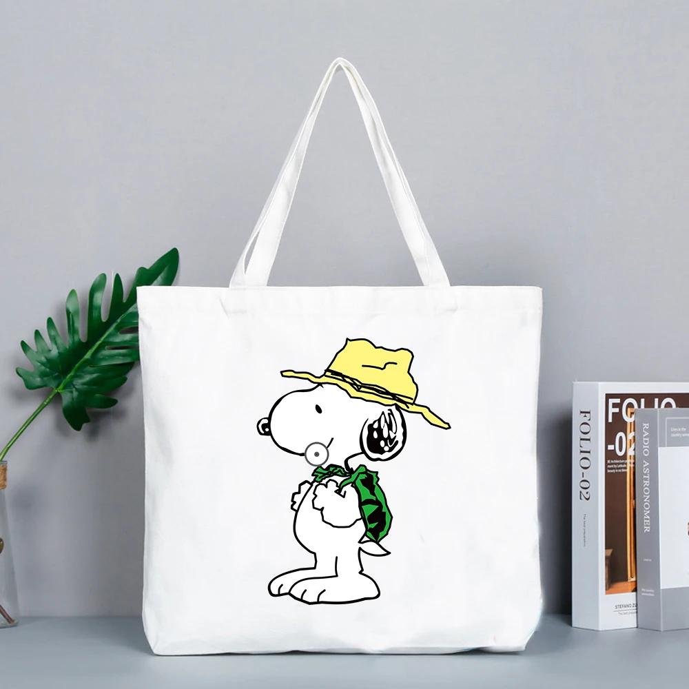Snoopy Cartoon Print Tote Bags For Women Canvas 2022 New Luxury Handbags Shopping Printed Bag Fabric Reusable Handbag For Girls