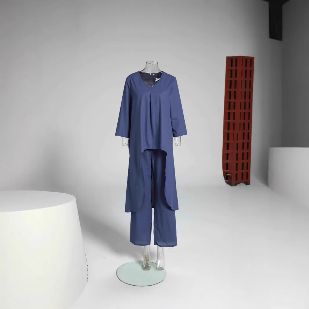 Women Long Sleeve V Neck Shirts and Wide Leg Pants Sets