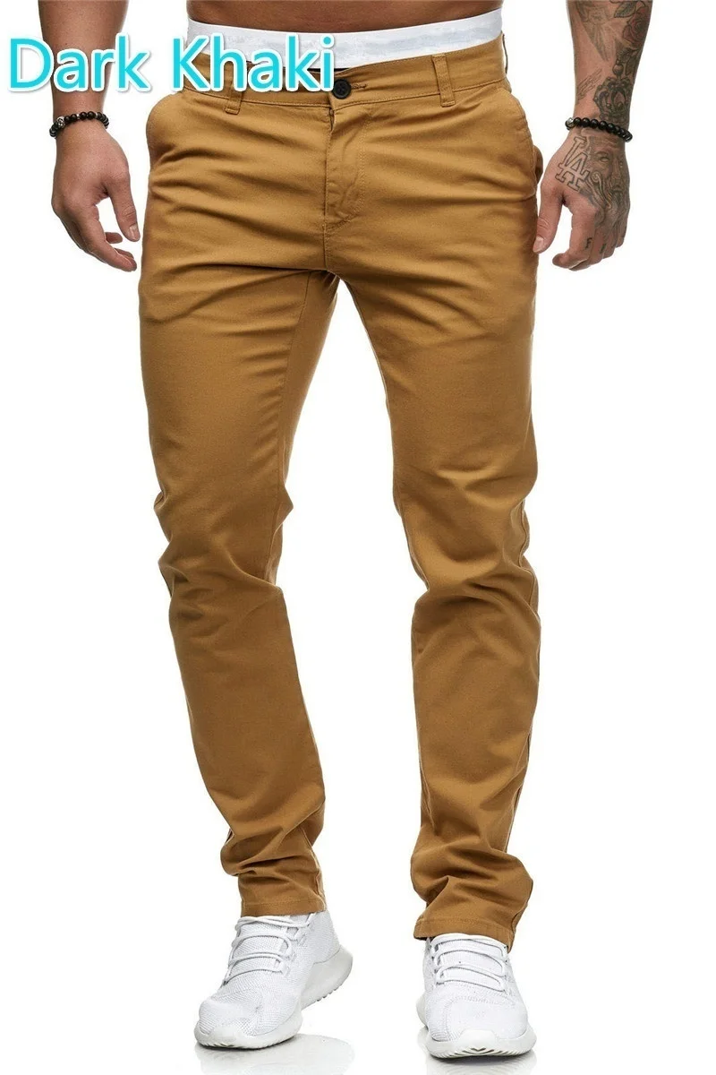 Fashion Mens Work Pants Street Style Solid Color Straight Casual Suit Pants Slim Fit Mens Trouser
