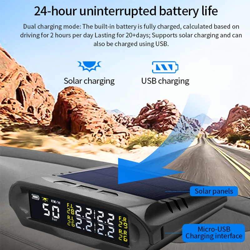 HUD GPS Speedometer + TPMS Tyre Pressure Monitoring System 2 in 1 Car Wireless Solar Power Security Alarm System