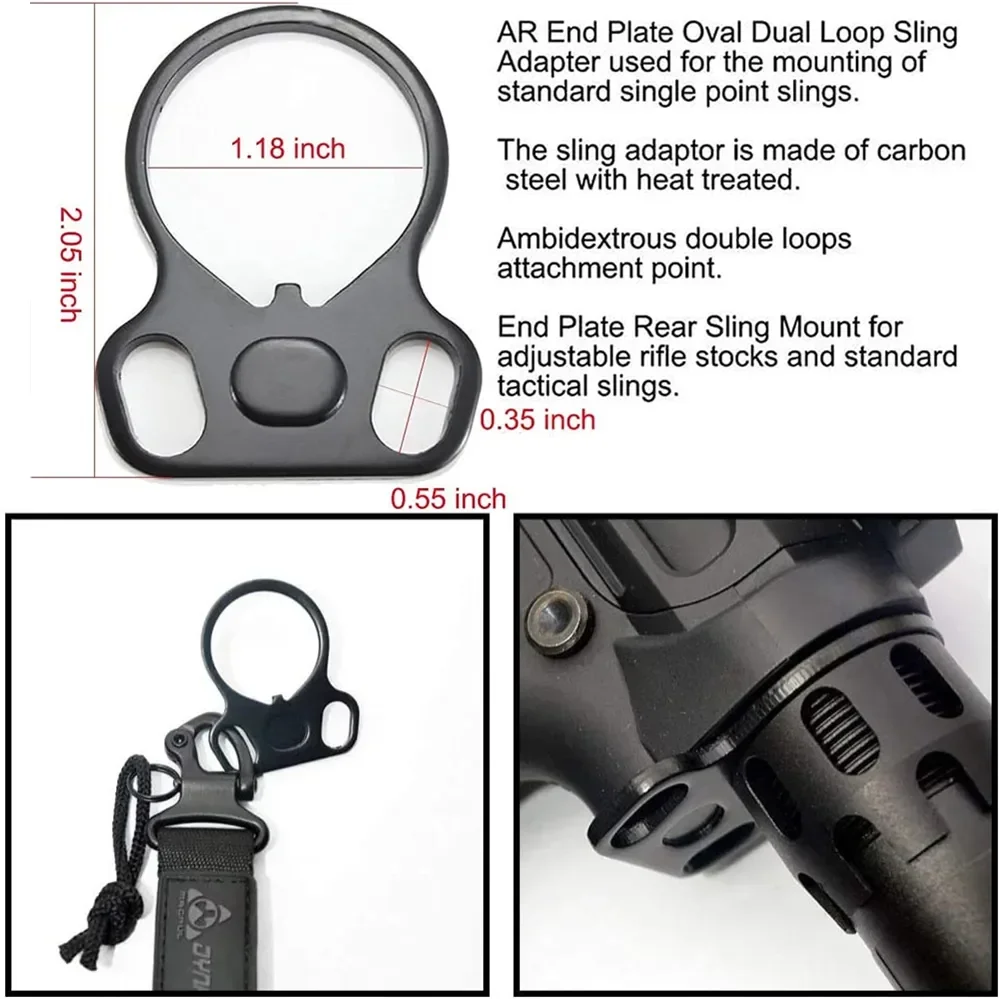 Description Picture 3 of itemTactical Rifle End Plate Sling Adapter Dual Loop Ambidextrous One Single Point Sling Mount For AR-15 M4 Hunting Gun Accessories