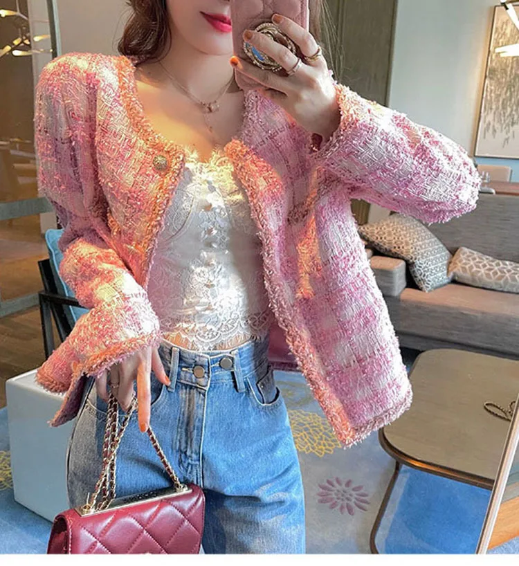 Pink Celebrity Small Fragrance Jackets Women's Spring Cardigan Thin Coat Women's Autumn New 2022 Office Lady Elegant Short Top black puffer coat with hood