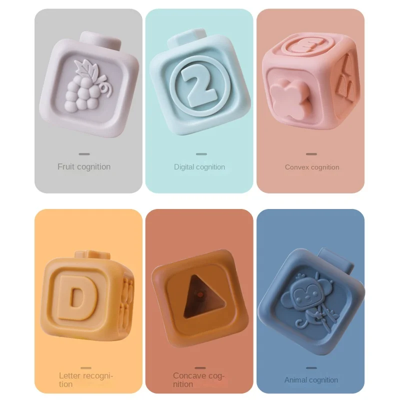 Montessori Baby Blocks Toy for Newborns 0 12 Months Silicone Soft Cubes for Babies Boy 1 Year Stacking Bath Toy Teethers Rattles 5