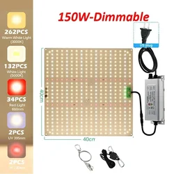 Full Spectrum LED Grow Light for Indoor Hydroponic Growth (150W - Dimmable - US)