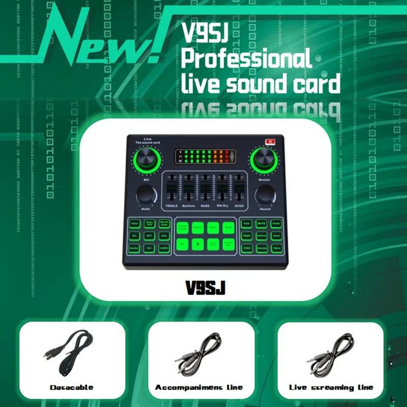 

Внешняя звуковая карта V9SJ, микшер для аудио в реальном времени, звуковая карта, преобразователь голоса, микшерная консоль для телефона, компьютера