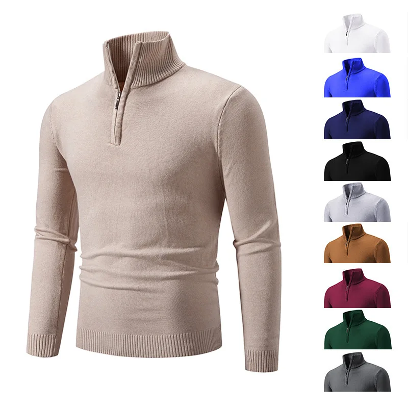 New autumn and winter men's fleece plus large size zip-up half turtleneck sweater men's long-sleeved sweater