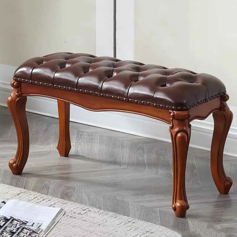 Nordic, Leather Sofa Stool, Solid Wood Long Chair, Shoe Changing Stool, Footstool, Leisure Seats Bench, Bedside Stool,Customized